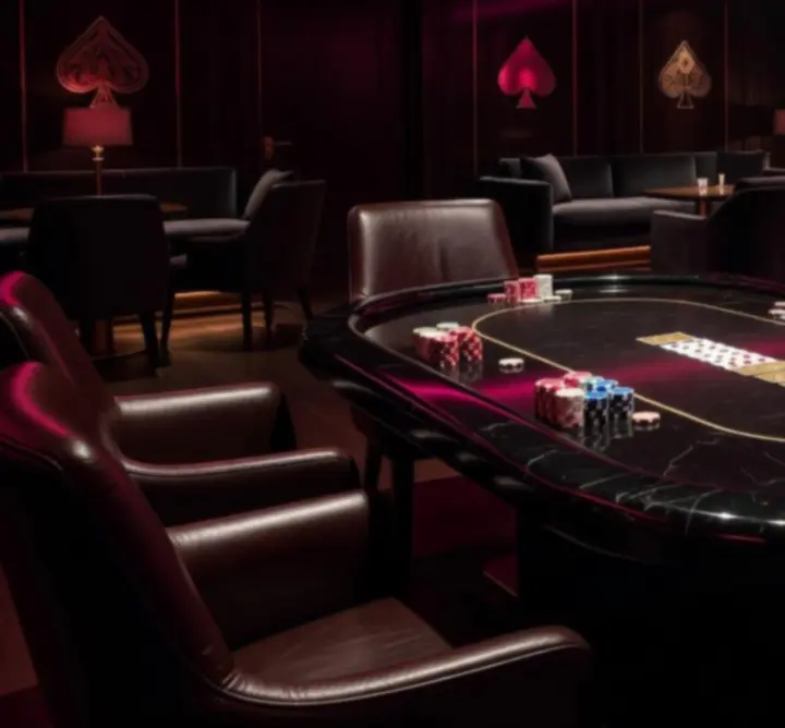 Elegáns poker klub atmoszféra fekete és magenta háttérrel