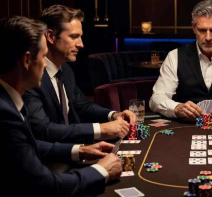 Professzionális poker osztó elegáns asztalnál