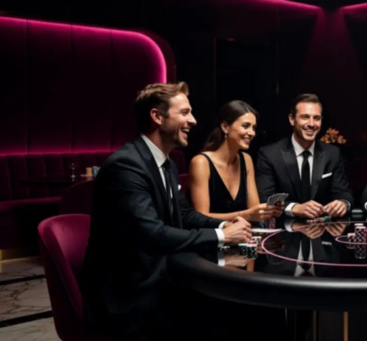 Prémium poker lounge este fekete és magenta fényekkel